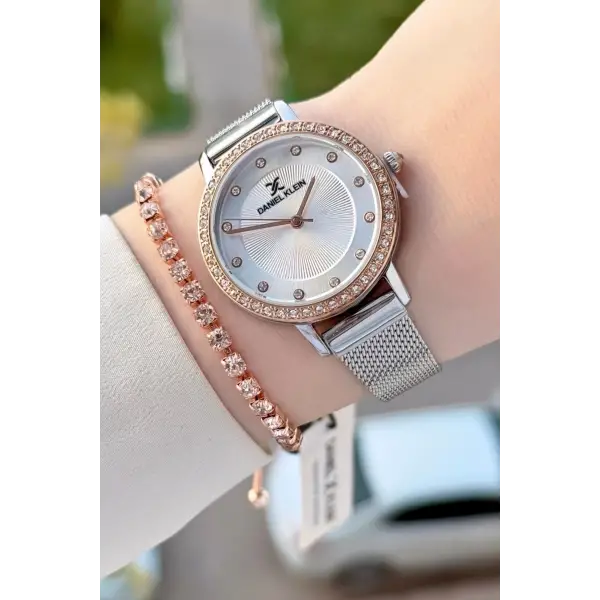 Rose Gümüş Renk Hediye Paketli Kadın Kol Saati Ve Bileklik