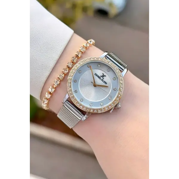 Gold Gümüş Renk Hediye Paketli Kadın Kol Saati ve Bileklik