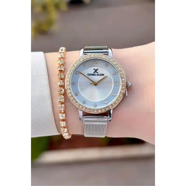 Gold Gümüş Renk Hediye Paketli Kadın Kol Saati ve Bileklik