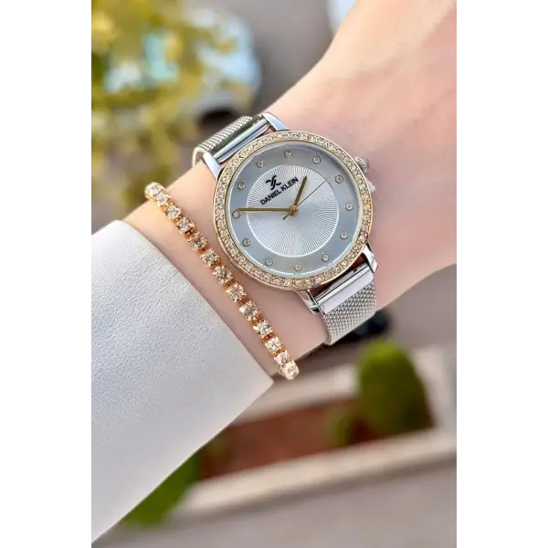 Gold Gümüş Renk Hediye Paketli Kadın Kol Saati ve Bileklik