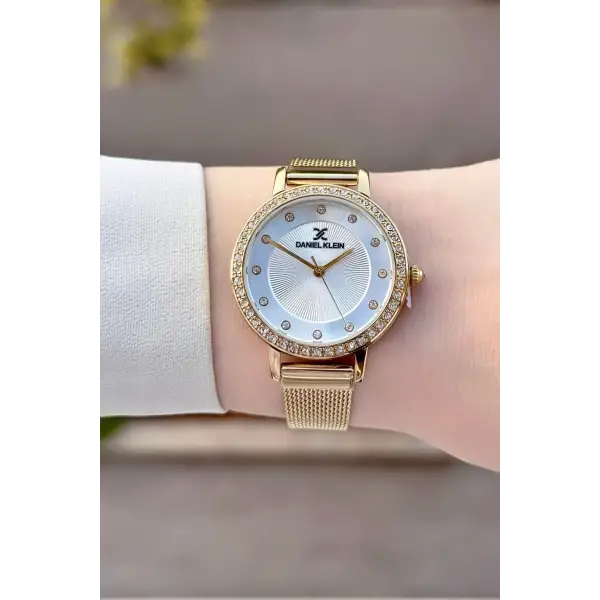 Yeni Model Gold Renk Kadın Kol Saati ve Beyaz Renk Deri Kordon