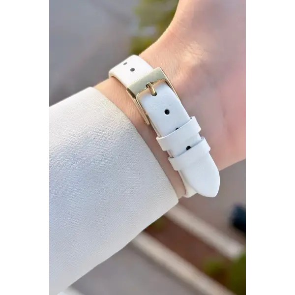 Yeni Model Gold Renk Kadın Kol Saati ve Beyaz Renk Deri Kordon