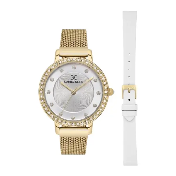 Yeni Model Gold Renk Kadın Kol Saati ve Beyaz Renk Deri Kordon