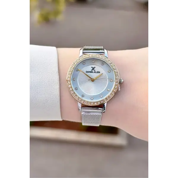 Yeni Model Gold Gümüş Renk Kadın Kol Saati ve Kahverengi Renk Deri Kordon