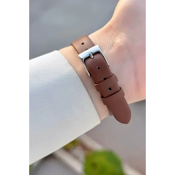 Yeni Model Gold Gümüş Renk Kadın Kol Saati ve Kahverengi Renk Deri Kordon