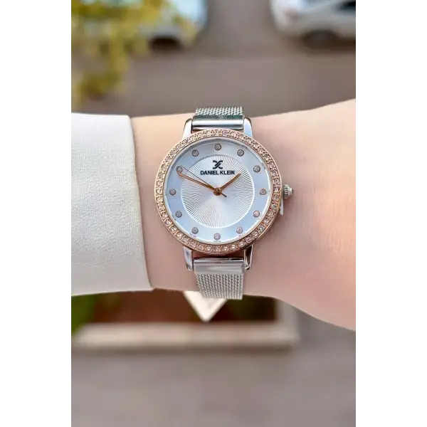 Yeni Model Rose Gümüş Renk Kadın Kol Saati ve Pembe Renk Deri Kordon