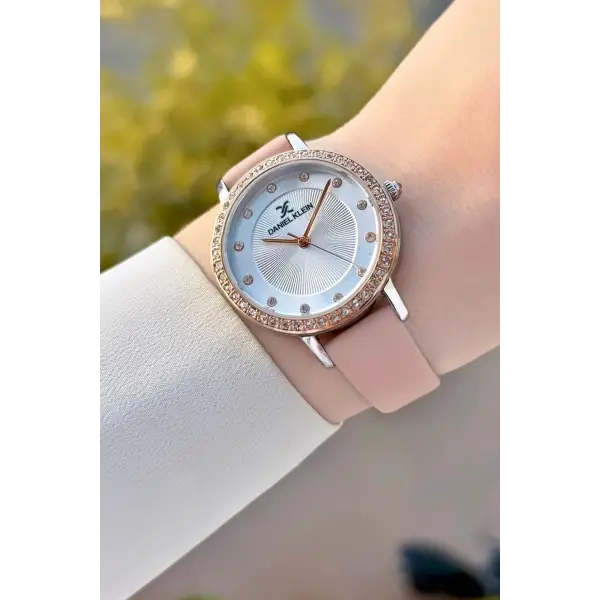 Yeni Model Rose Gümüş Renk Kadın Kol Saati ve Pembe Renk Deri Kordon