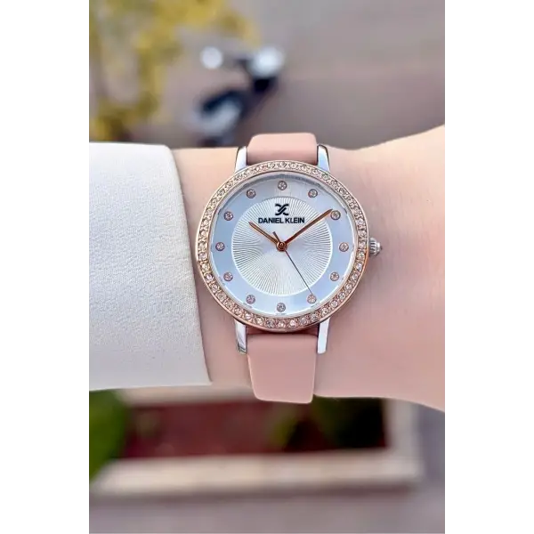Yeni Model Rose Gümüş Renk Kadın Kol Saati ve Pembe Renk Deri Kordon