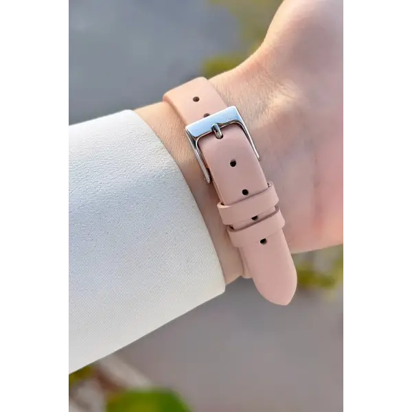 Yeni Model Rose Gümüş Renk Kadın Kol Saati ve Pembe Renk Deri Kordon