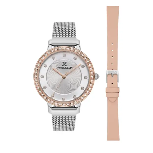 Yeni Model Rose Gümüş Renk Kadın Kol Saati ve Pembe Renk Deri Kordon