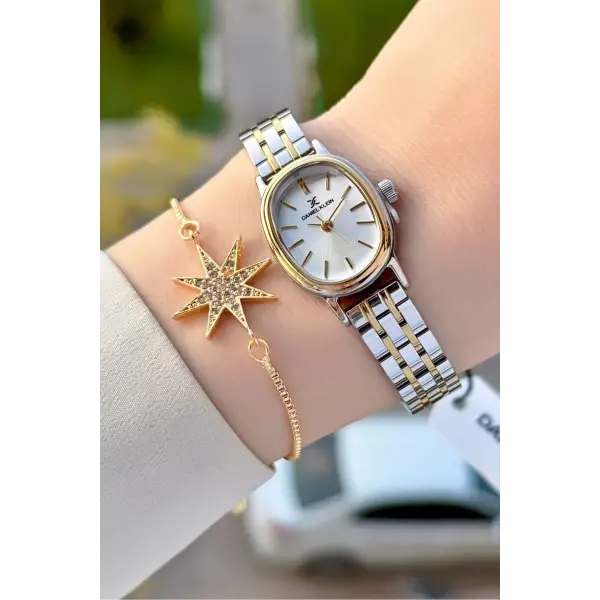 Gold Gümüş Renk Kadın Kol Saati ve Bileklik