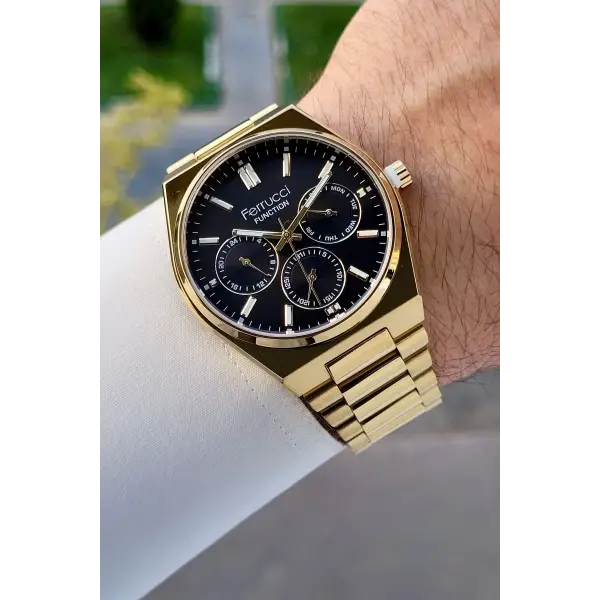 Kadranı Siyah Kordonu Gold Renk İç Göstergeleri Aktif Erkek Kol Saati