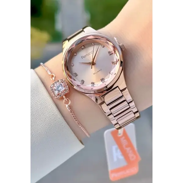 Rose Renk Kadın Kol Saati ve Bileklik