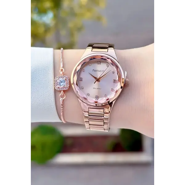 Rose Renk Kadın Kol Saati ve Bileklik