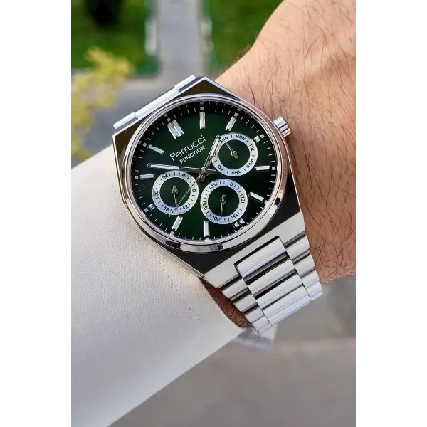 Kadranı Yeşil Kordonu Gümüş Renk İç Göstergeleri Aktif Erkek Kol Saati