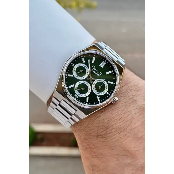 Kadranı Yeşil Kordonu Gümüş Renk İç Göstergeleri Aktif Erkek Kol Saati