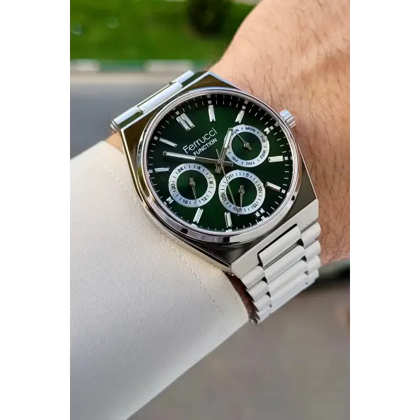 Kadranı Yeşil Kordonu Gümüş Renk İç Göstergeleri Aktif Erkek Kol Saati