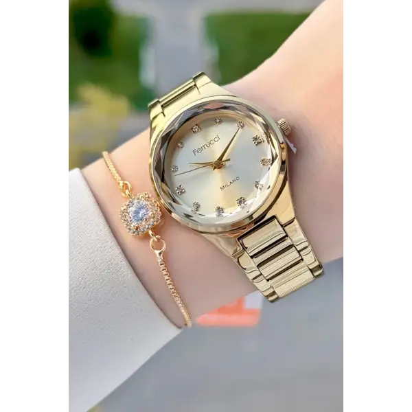 Gold Renk Kadın Kol Saati ve Bileklik