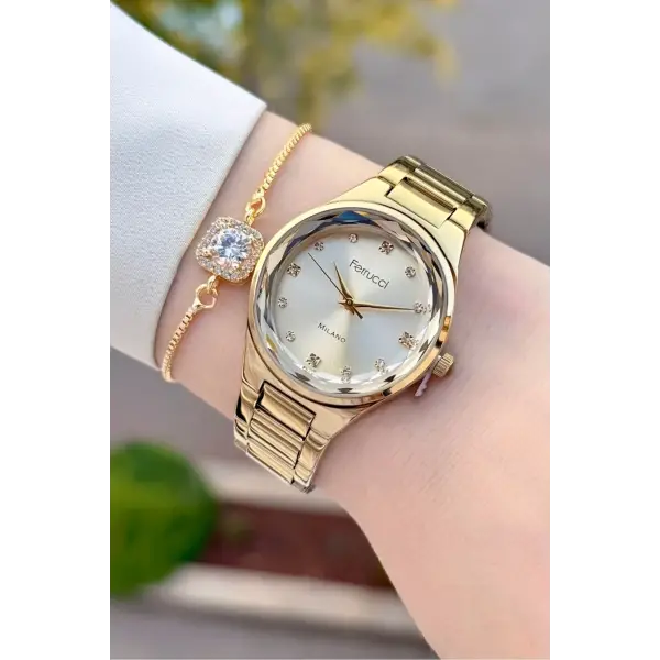 Gold Renk Kadın Kol Saati ve Bileklik