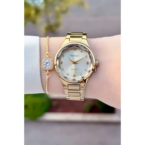 Gold Renk Kadın Kol Saati ve Bileklik