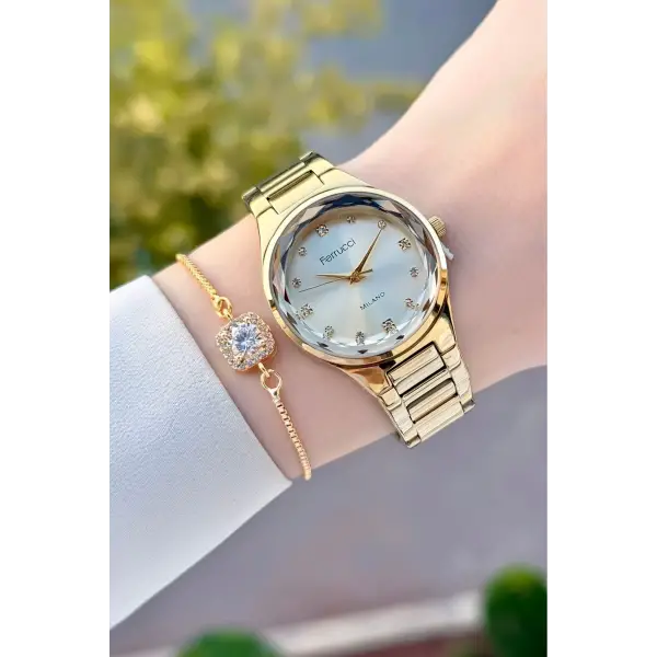 Gold Renk Kadın Kol Saati ve Bileklik