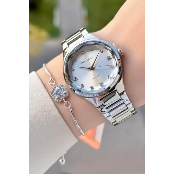 Gümüş Renk Kadın Kol Saati ve Bileklik