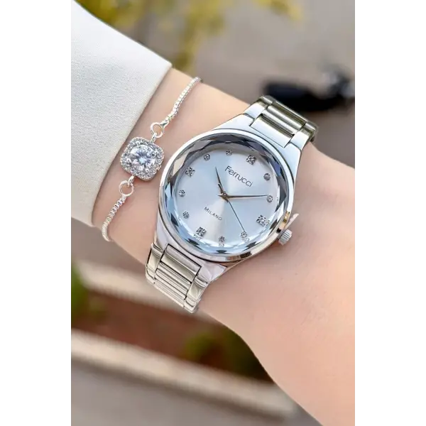 Gümüş Renk Kadın Kol Saati ve Bileklik