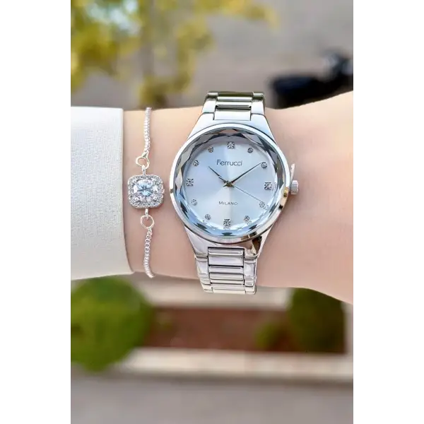 Gümüş Renk Kadın Kol Saati ve Bileklik