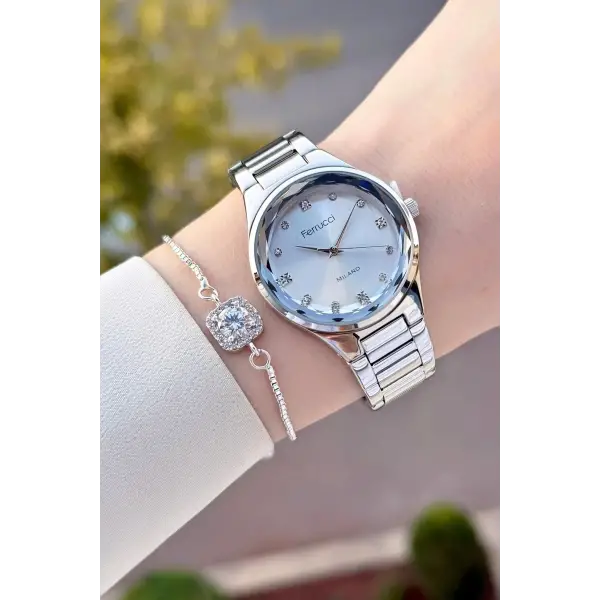 Gümüş Renk Kadın Kol Saati ve Bileklik