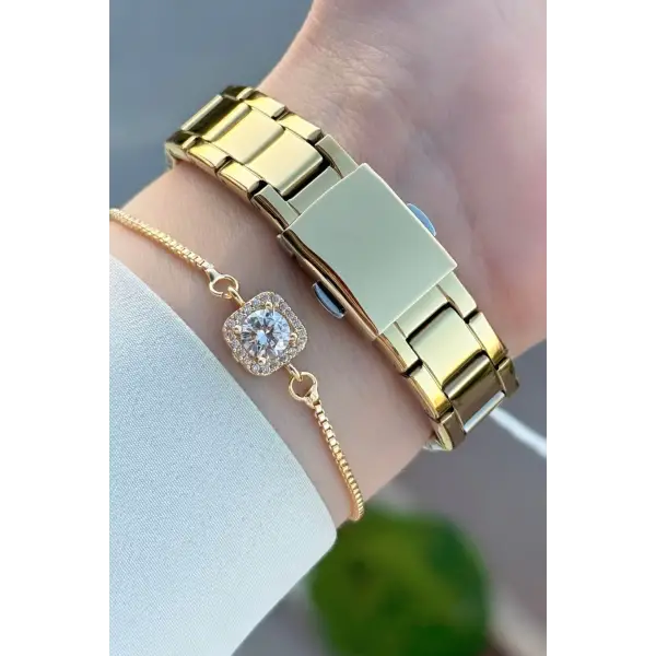 Gold Renk Kadın Kol Saati ve Bileklik