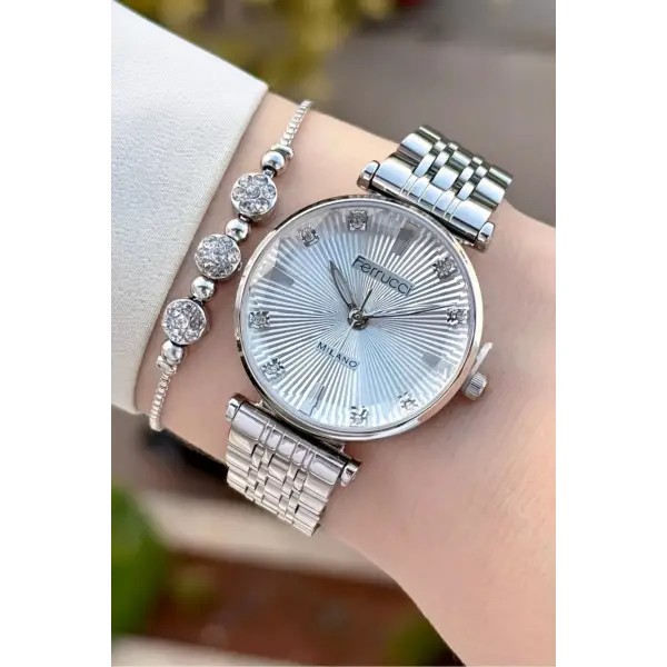 Gümüş Renk Hediye Paketli Kadın Kol Saati ve Bileklik