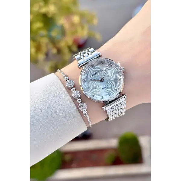 Gümüş Renk Hediye Paketli Kadın Kol Saati ve Bileklik