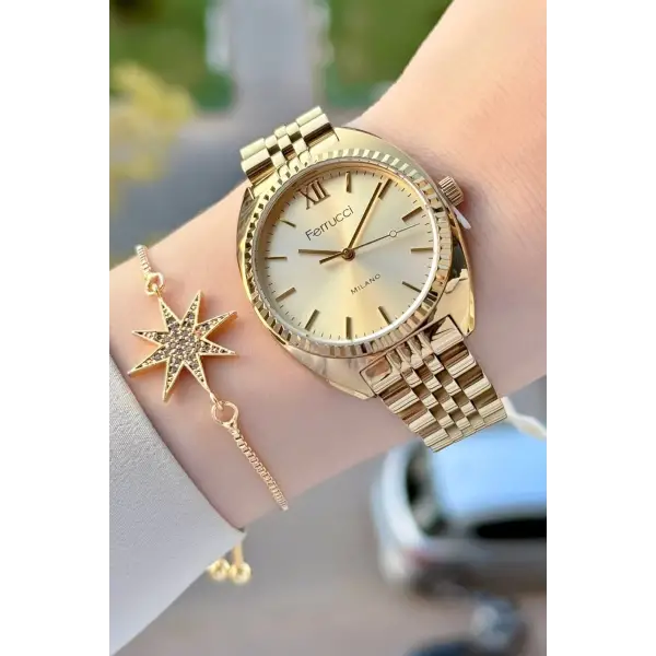 Gold Renk Kadın Kol Saati ve Bileklik