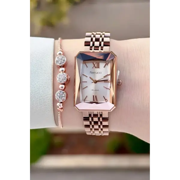 Rose Renk Kadın Kol Saati ve Bileklik