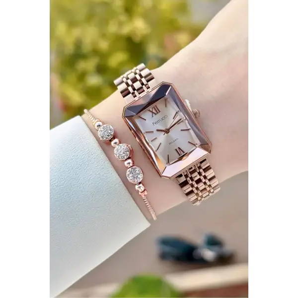 Rose Renk Kadın Kol Saati ve Bileklik