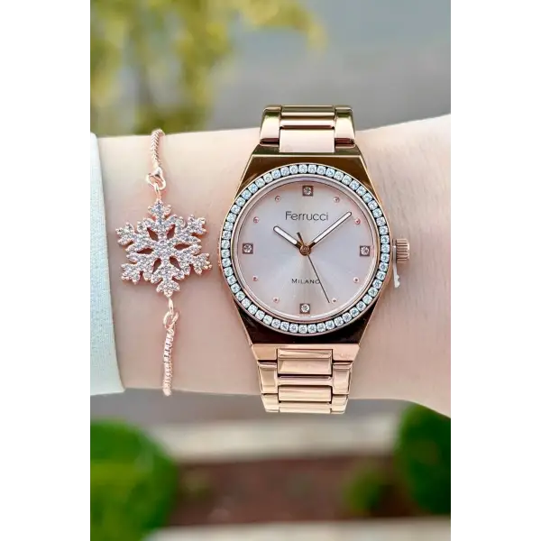 Rose Renk Kadın Kol Saati ve Bileklik