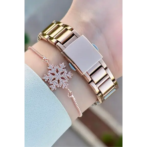 Rose Renk Kadın Kol Saati ve Bileklik