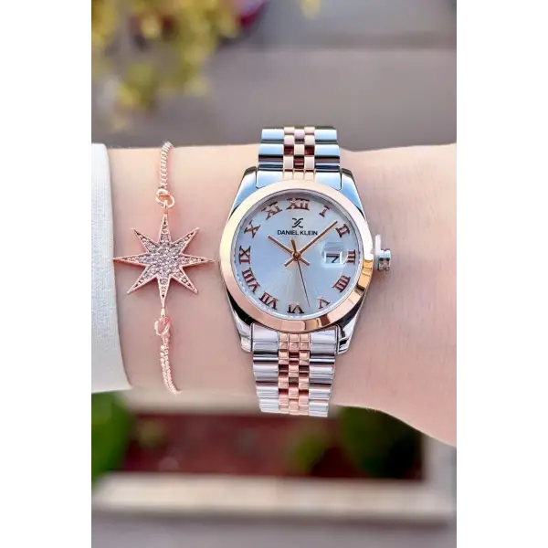 Rose Gümüş Renk Hediye Paketli Kadın Kol Saati + Bileklik