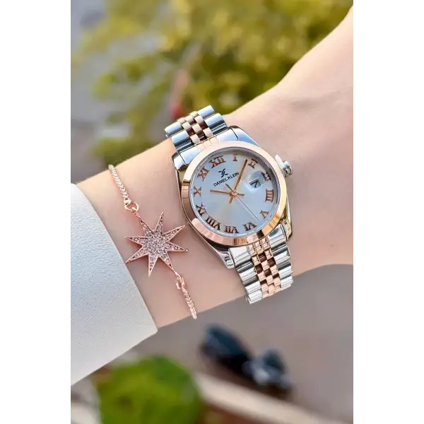 Rose Gümüş Renk Hediye Paketli Kadın Kol Saati + Bileklik