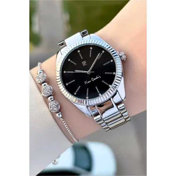 Kadranı Siyah Kordonu Gümüş Renk 36 mm Kadın Kol Saati