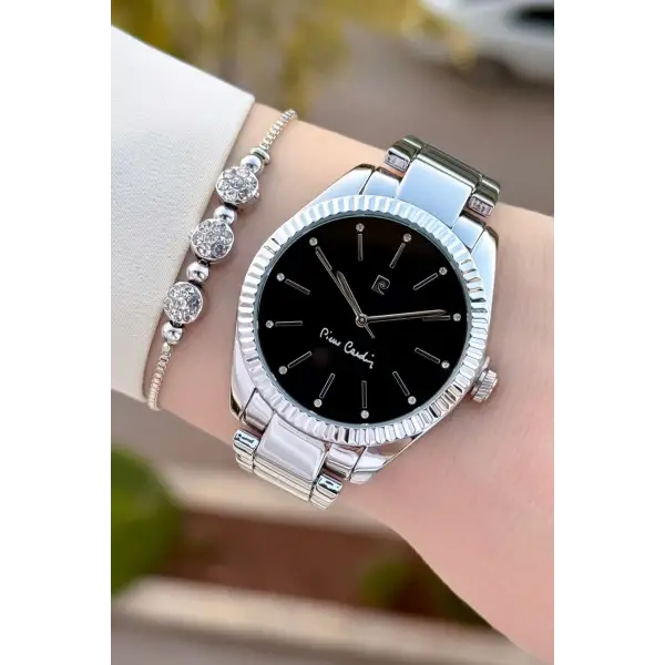 Kadranı Siyah Kordonu Gümüş Renk 36 mm Kadın Kol Saati