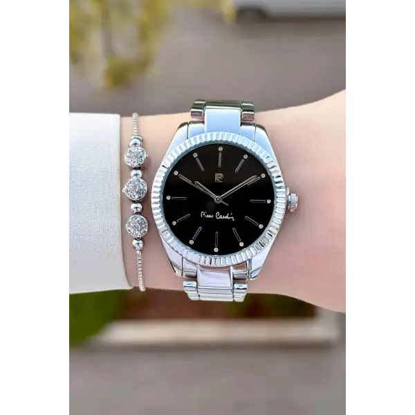 Kadranı Siyah Kordonu Gümüş Renk 36 mm Kadın Kol Saati