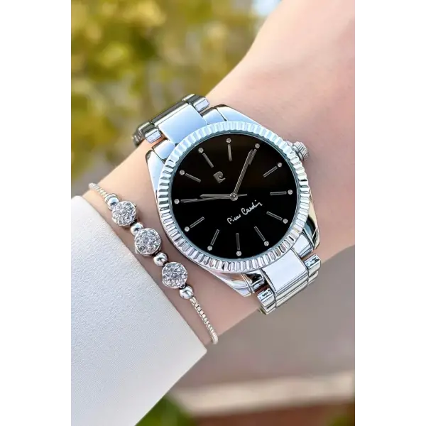 Kadranı Siyah Kordonu Gümüş Renk 36 mm Kadın Kol Saati