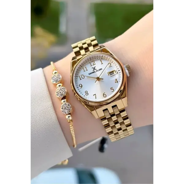 Gold Renk 30 Mm Kadın Kol Saati ve Bileklik