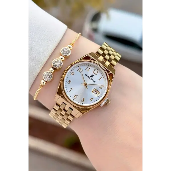 Gold Renk 30 Mm Kadın Kol Saati ve Bileklik