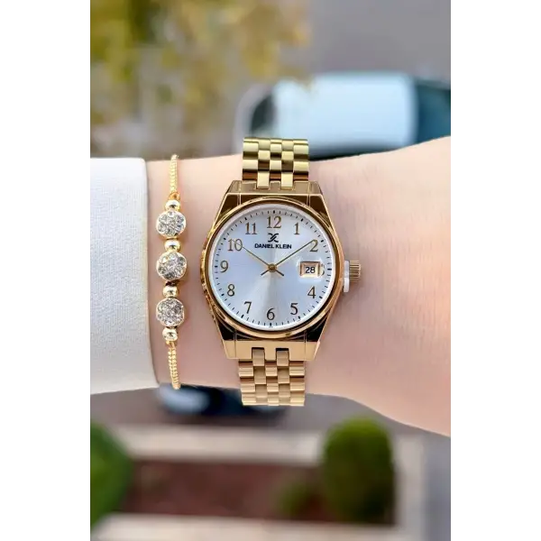 Gold Renk 30 Mm Kadın Kol Saati ve Bileklik