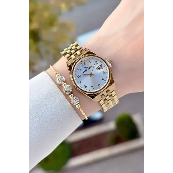 Gold Renk 30 Mm Kadın Kol Saati ve Bileklik