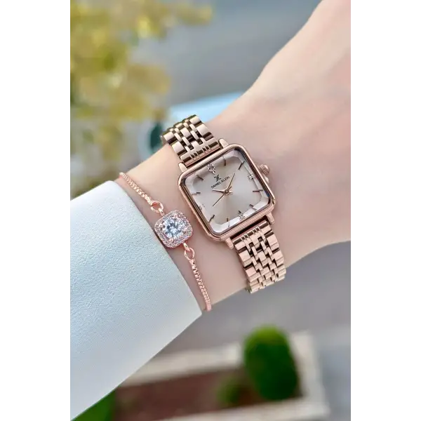 Rose Renk 24 Mm Kadın Kol Saati ve Bileklik