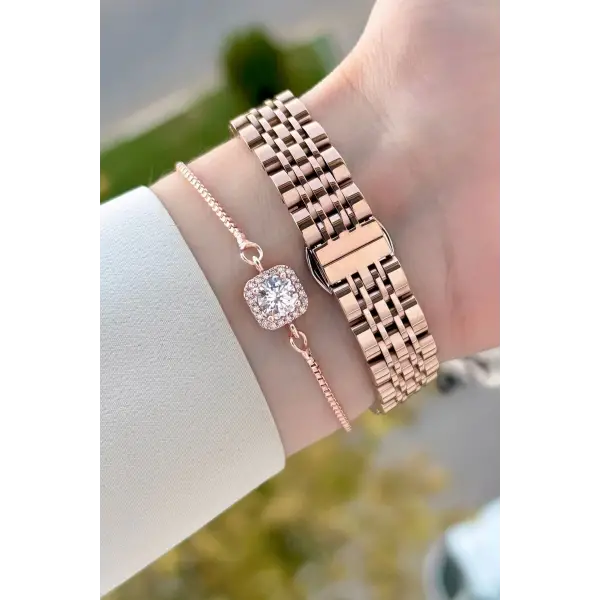 Rose Renk 24 Mm Kadın Kol Saati ve Bileklik