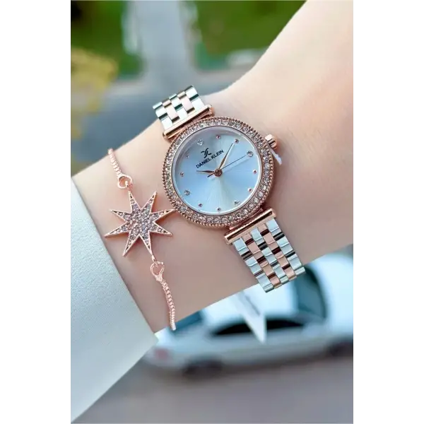 Rose Gümüş Renk 28 Mm Kadın Kol Saati ve Bileklik